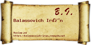 Balassovich Irén névjegykártya